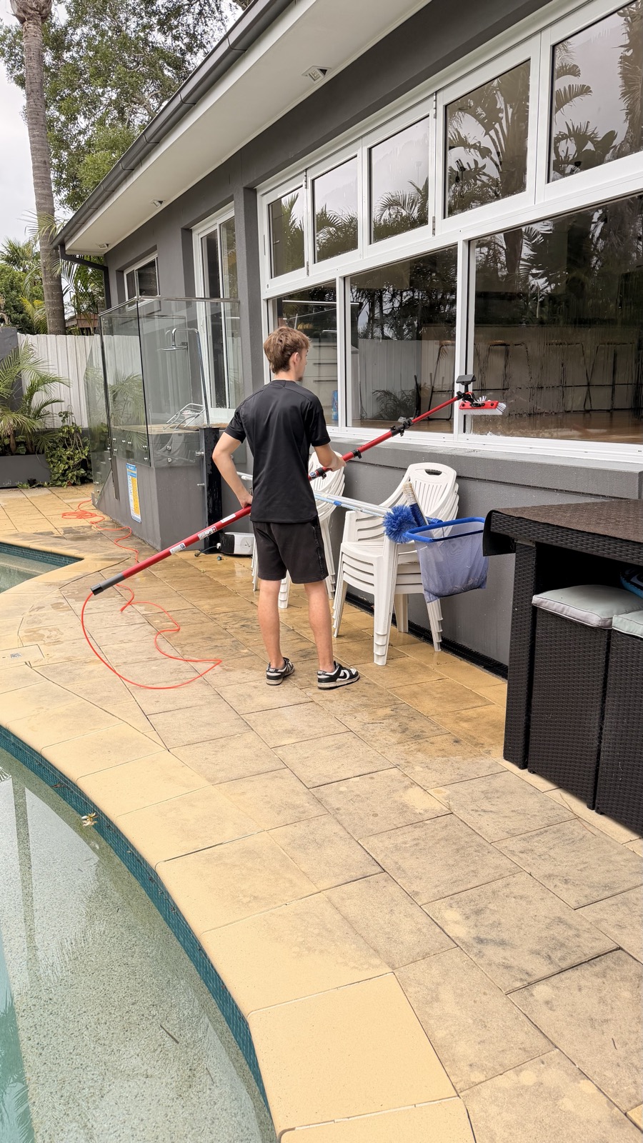 Window cleaning poolside residential property Northern Beaches