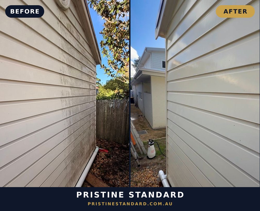 Cladding before and after, Pristine Standard exterior cleaning, Northern Beaches Sydney