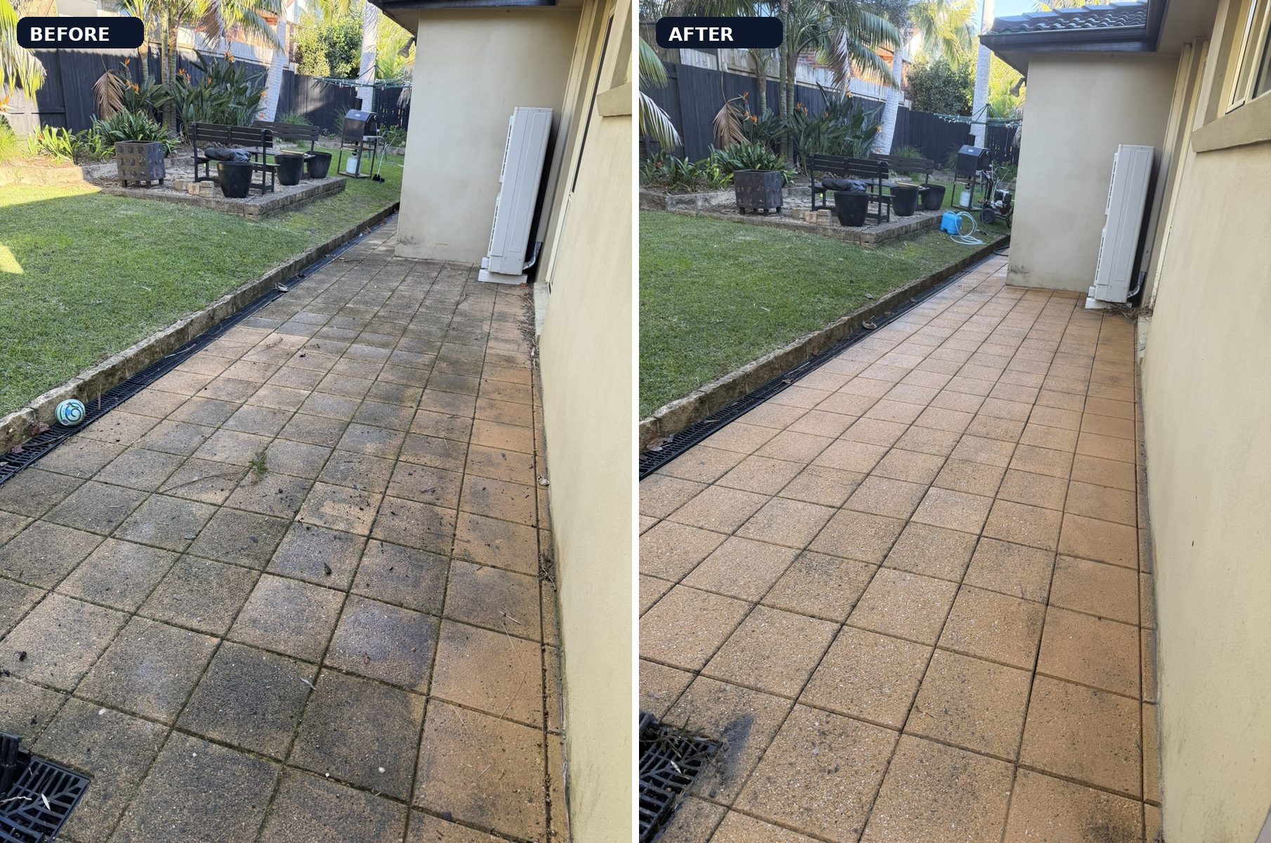 Patio Pavers before and after, Pristine Standard exterior cleaning, Northern Beaches Sydney