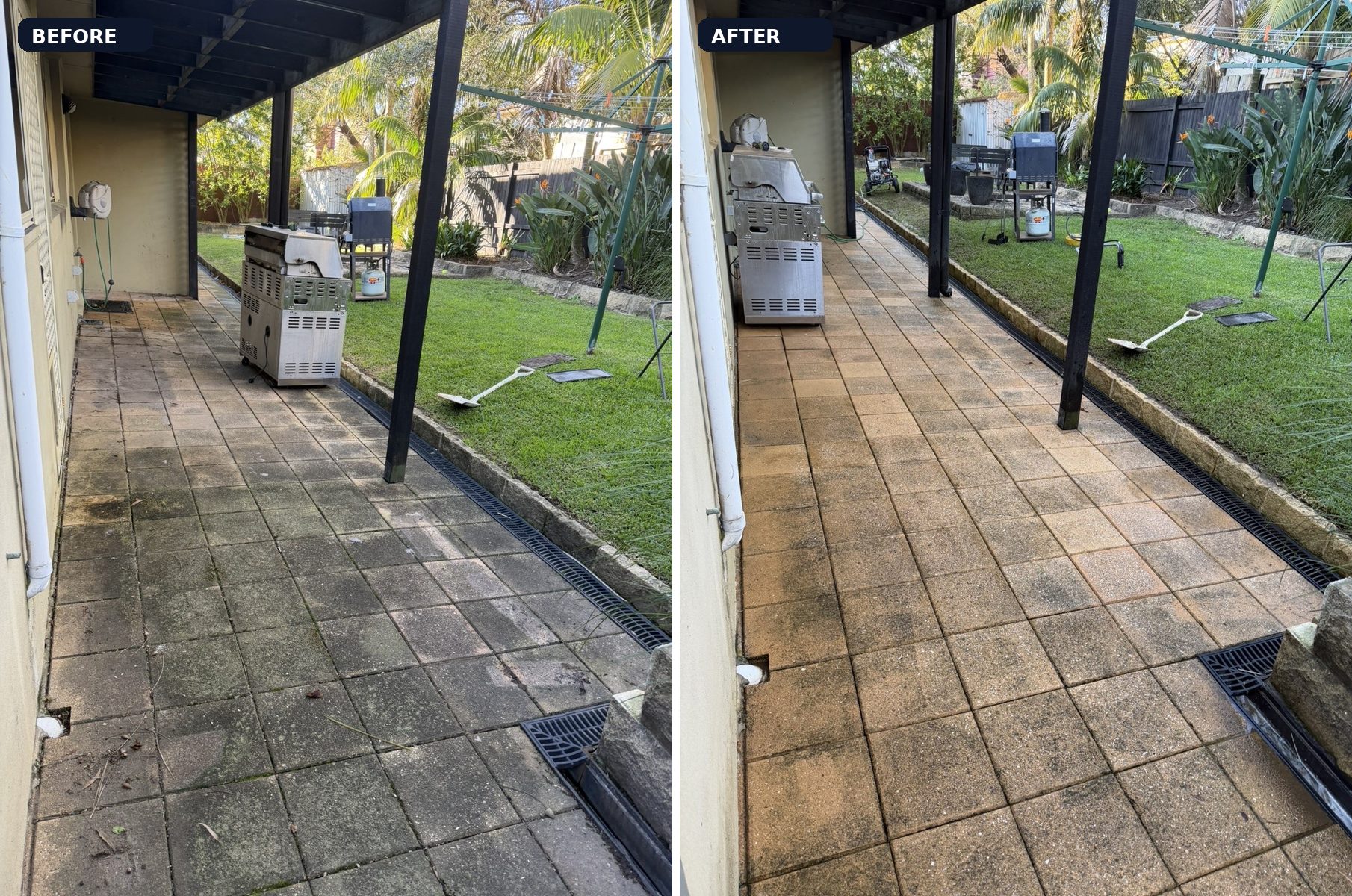 Patio Pergola before and after, Pristine Standard exterior cleaning, Northern Beaches Sydney