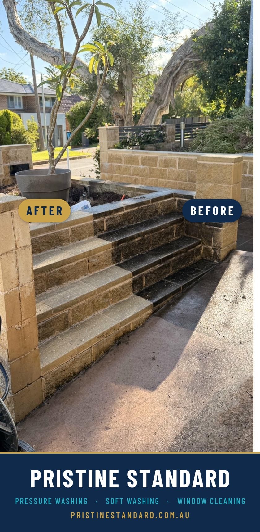 Sandstone Steps before and after, Pristine Standard exterior cleaning, Northern Beaches Sydney